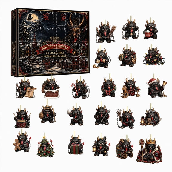 KIDoh 2026 Krampus Devil Advent Calendar, 24 Days of 2D Acrylic Gothic Christmas Ornaments, Halloween Countdown Gift for Gothic Decor Fans
