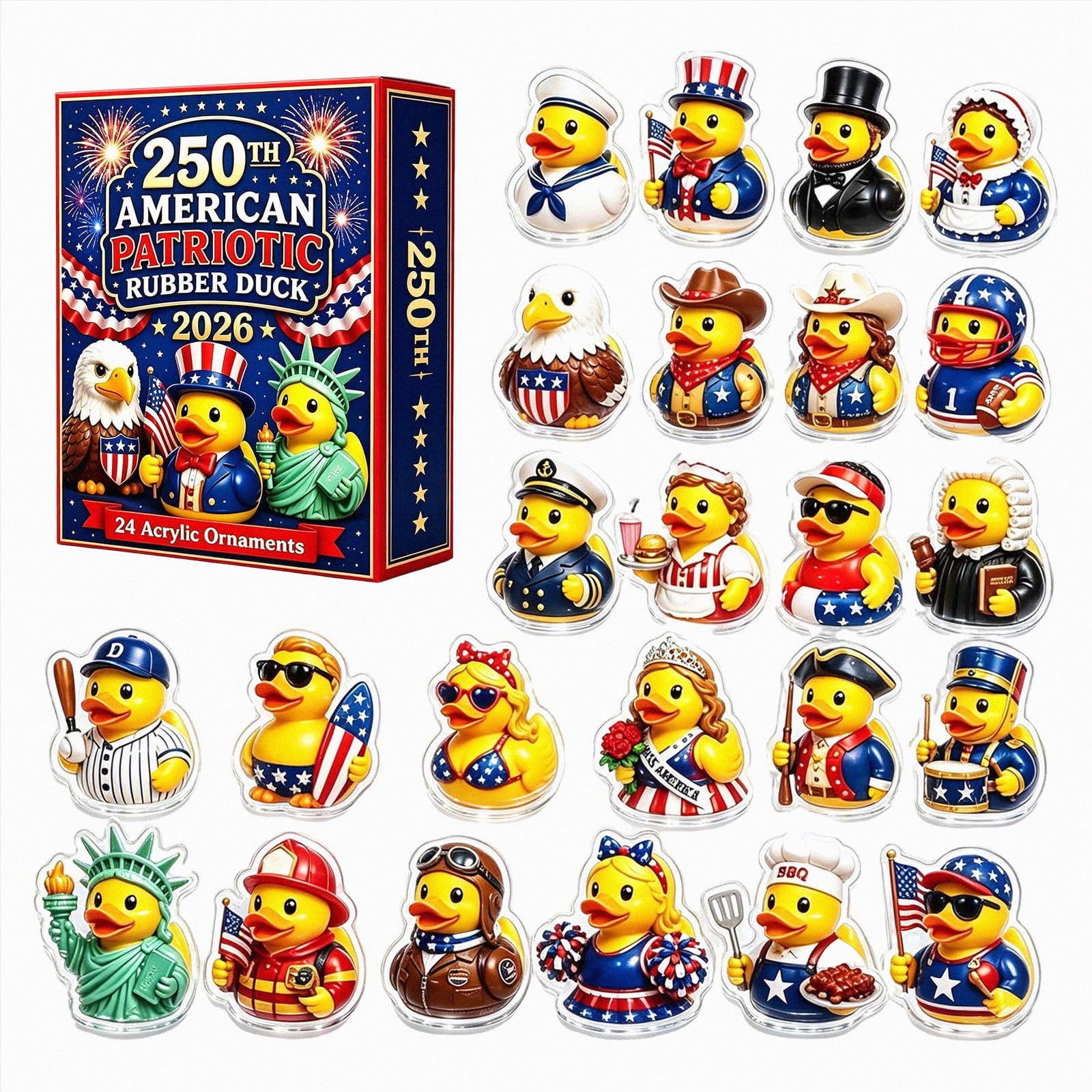 July Countdown Calander KIDoh 2026 Patriotic Advent Calendar, 24 Acrylic Patriotic Rubber Duck ...