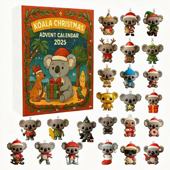KIDoh Koala 24 Day Advent Calendar 2026, 24 Numbered Flat Ornaments, Smooth Acrylic, Rounded Edges, Christmas Tree Decor for Kids and Animal Lovers