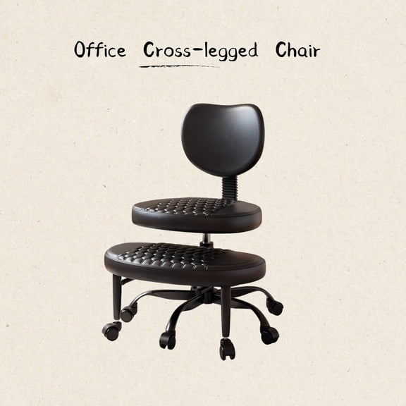 KIGOTY 360 Rotation Office Cross Legged Chair, Criss Cross Desk Chair with Wheels, Black
