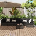 thumbnail image 1 of KIGOTY 7 Piece Outdoor Patio Furniture, Wicker Rattan Outdoor Conversation Set Sectional Sofas for Backyard, Garden, Beige-Black, 1 of 7