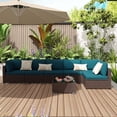 thumbnail image 1 of KIGOTY 7 Piece Outdoor Patio Furniture, Wicker Rattan Outdoor Conversation Set Sectional Sofas for Backyard, Garden, Brown-Blue, 1 of 7