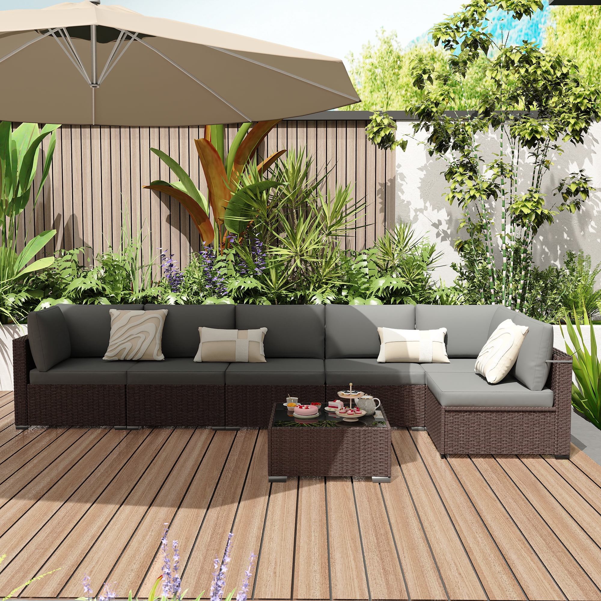 KIGOTY 7 Piece Outdoor Patio Furniture, Wicker Rattan Outdoor ...