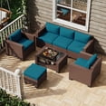 thumbnail image 1 of KIGOTY 7 Piece Patio Conversation Sets,PE Rattan Outdoor Patio Furniture Set with Cushion and 2- Tier Glass Coffee Table,BR-Peacock, 1 of 2