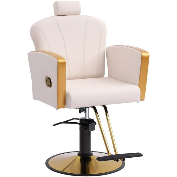 KIGOTY Barber Chair Reclining Salon Chair for Salonsfor Barbershop Hair Salon Spa Equipment,All Purpose Styling Chair with Heavy Duty Hydraulic Pump,White Gold