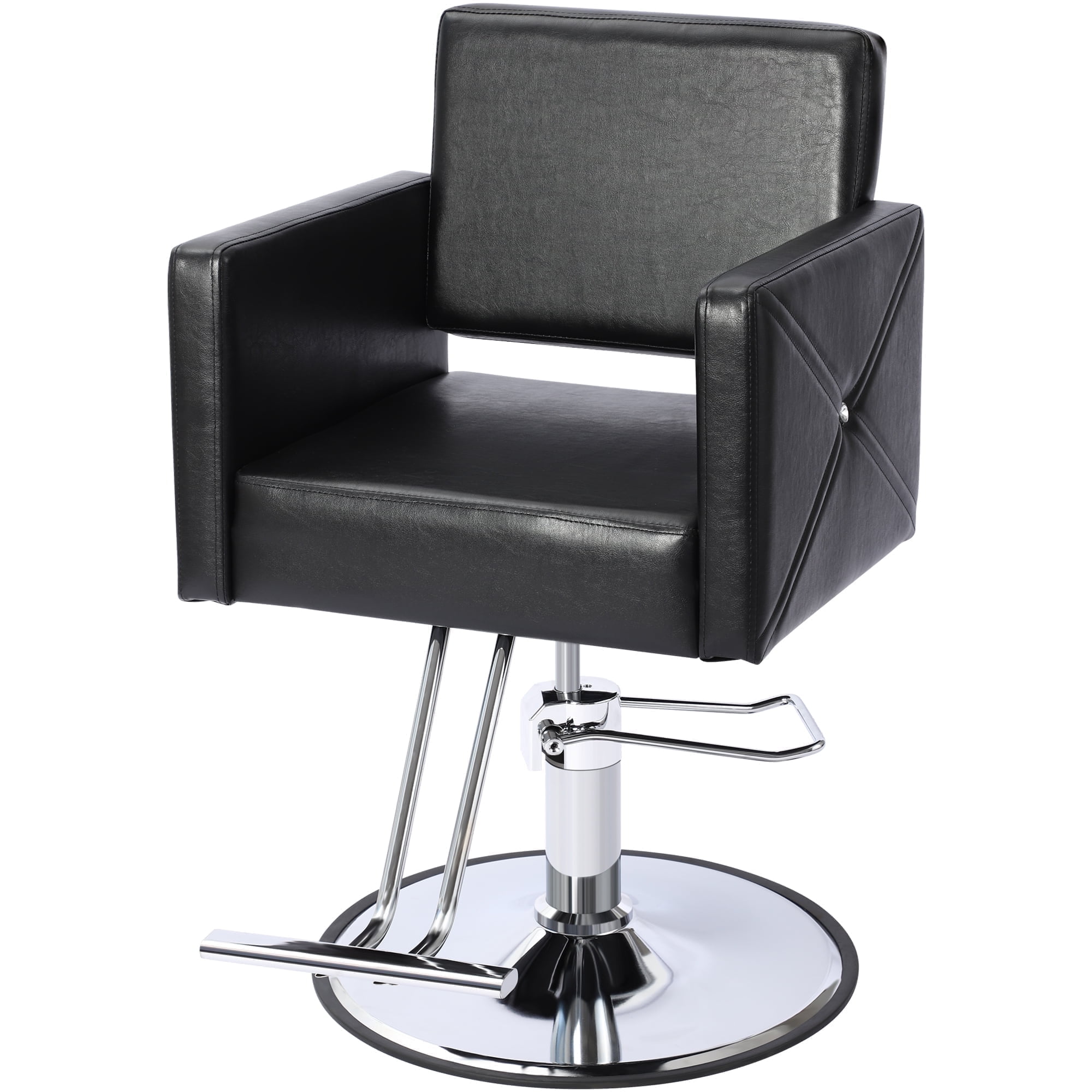 Kigoty Adjustable Hair Stylist Chair with Foot Rest, Round Base, 23.42" L, Black