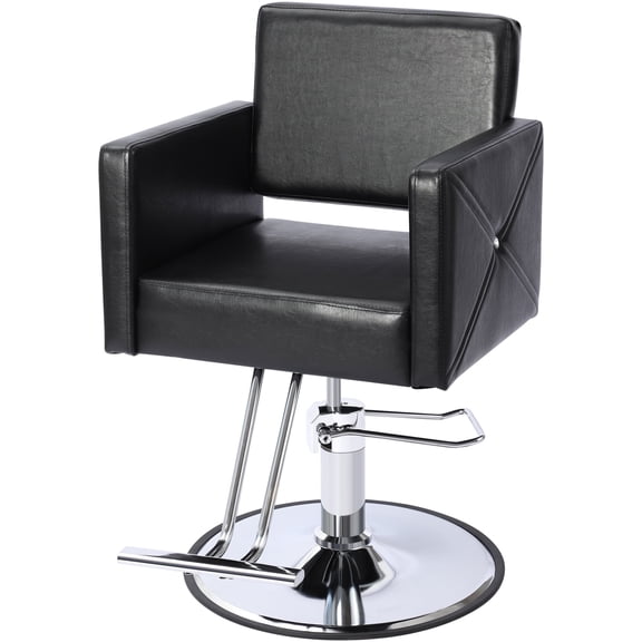 Kigoty Adjustable Hair Stylist Chair with Foot Rest, Round Base, 23.42" L, Black