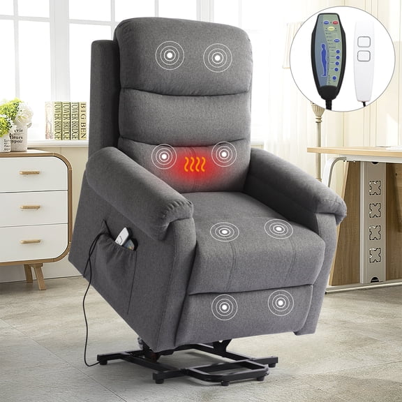 KIGOTY Fabric Power Lift Chair Recliners for Elderly , Electric Lift Chairs with Massage & Heating ,28.7''L,Gray