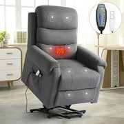 KIGOTY Fabric Power Lift Chair Recliners for Elderly , Electric Lift Chairs with Massage & Heating ,28.7L,Gray
