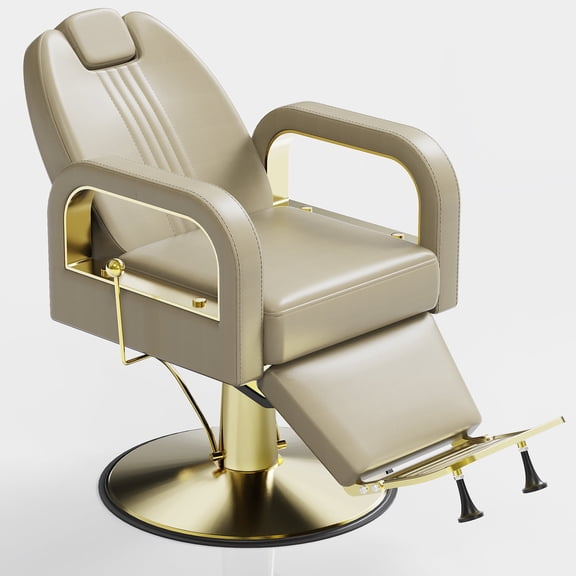 KIGOTY Heavy Duty Hydraulic Reclining Barber Chair, Salon Chair for Hair Stylist , Height Adjustable Hair Salon Chairs Multi-Function Shampoo Tattoo Chairs, 360° Swivel, 440lbs, Beige