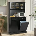 thumbnail image 1 of KIGOTY Kitchen Trash Cabinet, Double Tilt Out Trash Can Cabinet with Countertop and Drawer, Free-Standing Pet Proof Recycling Cabinet Garbage Can Holder (67"H,Black), 1 of 7