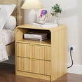 thumbnail image 1 of KIGOTY Modern Fluted Nightstand Set of 2 with Charging Station, Night Stand Bedside Table with 2 Drawers,End Side Table with Open Shelf for Bed Room (Yellow, 2 Pack), 1 of 6