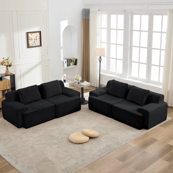 KIGOTY Modular Sectional Sofa,Modular Cloud Couch Sofa with Deep Seat and Detachable Pillow for Living Room,4 Piece), Black