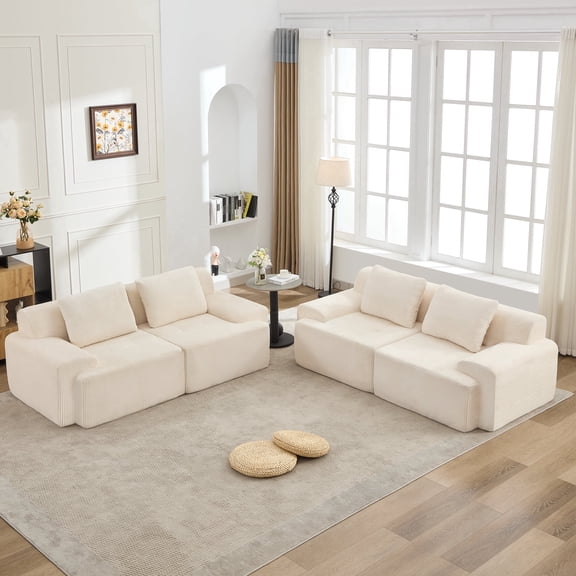 KIGOTY Modular Sectional Sofa，Modular Cloud Couch Sofa with Deep Seat and Detachable Pillow for Living Room,4 Piece),White