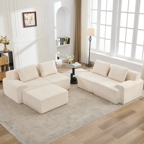 KIGOTY Modular Sectional Sofa,Modular Cloud Couch Sofa with Deep Seat and Detachable Pillow for Living Room,5 Piece),White
