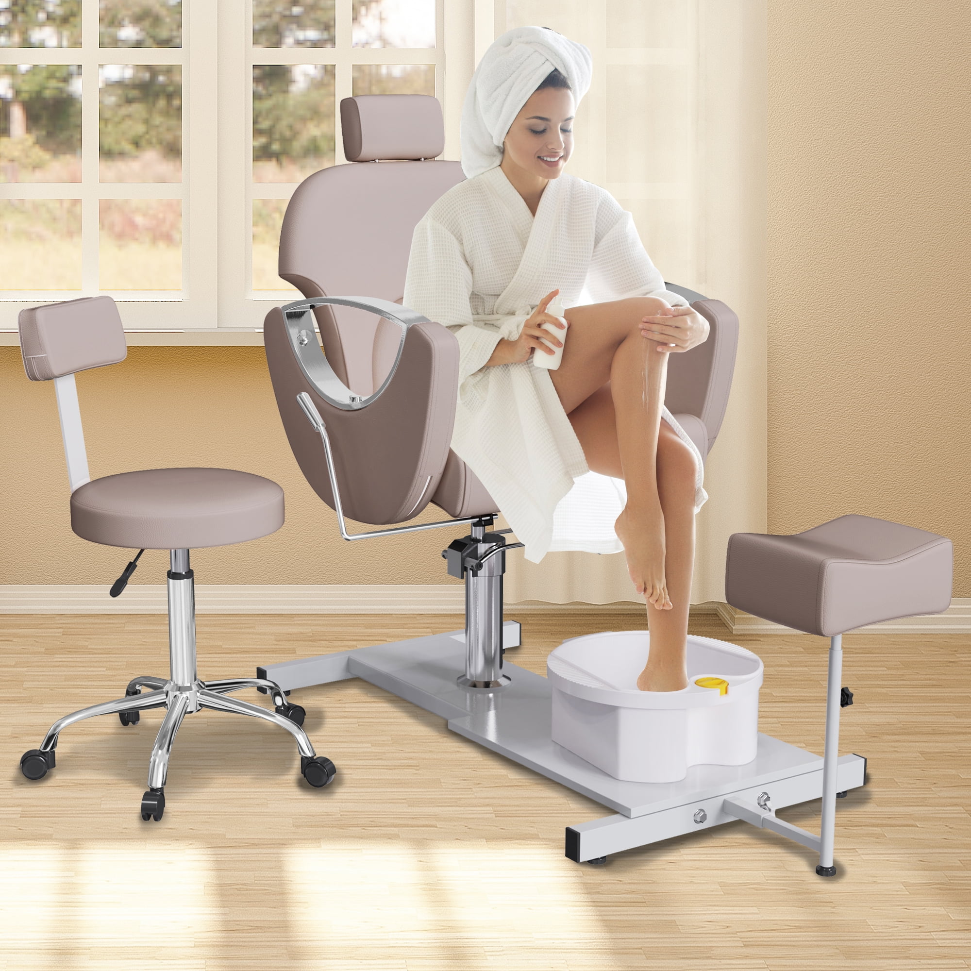 KIGOTY Pedicure Chair with Massage Foot Bath, Hydraulic Foot Chair for Foot Bath Pedicure Chair 360° Rotation, Height Adjustable Pedicure Unit Station, Gray