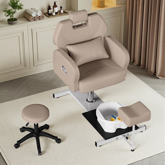 KIGOTY Pedicure Chair with Stool Massage Foot Bath, 360 Degree Swivel Foot Spa Chair with Headrest, Hydraulic Pedicure Chair for Massage Shop, Pedicure Shop, Beauty Salons, Spa, Gray