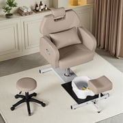 KIGOTY Pedicure Chair with Stool Massage Foot Bath, 360 Degree Swivel Foot Spa Chair with Headrest, Hydraulic Pedicure Chair for Massage Shop, Pedicure Shop, Beauty Salons, Spa, Gray