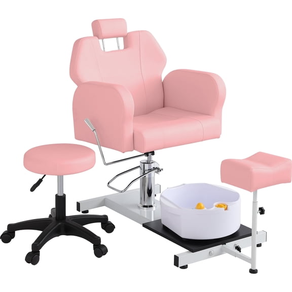 KIGOTY Pedicure Chair with Stool Massage Foot Bath, 360 Degree Swivel Foot Spa Chair, Hydraulic Pedicure Chair for Massage Shop, Pedicure Shop, Beauty Salons, Spa, Pink