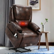KIGOTY Power PU Lift Chair Electric Recliner for Elderly , Living Room Sofa Massage Chair,SUIT FOR Home and Office; Remote Control Recline & Lift & Massage, Brown