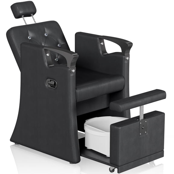KIGOTY Reclining Pedicure Chair No Plumbing, Pedicure Station with Massage Foot Bath & Hidden Storage Platform, Height Adjustable Lift Spa Chair for Salon Home Nail Tech, Black-Black