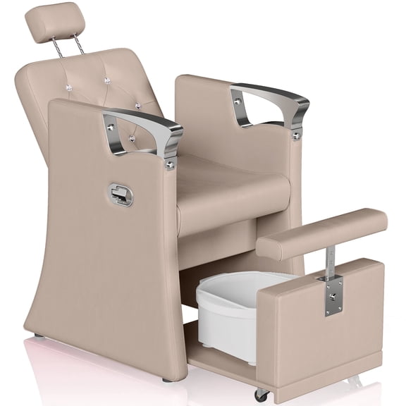 KIGOTY Reclining Pedicure Chair No Plumbing, Pedicure Station with Massage Foot Bath & Hidden Storage Platform, Height Adjustable Lift Spa Chair for Salon Home Nail Tech, Gray-Silver
