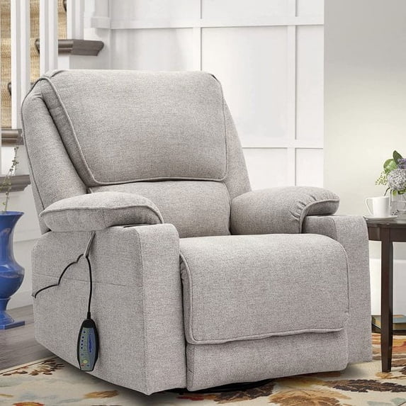 KIGOTY Rocking Recliner Chair, 360 Swivel Recliner with Massage and Heating, Light Grey