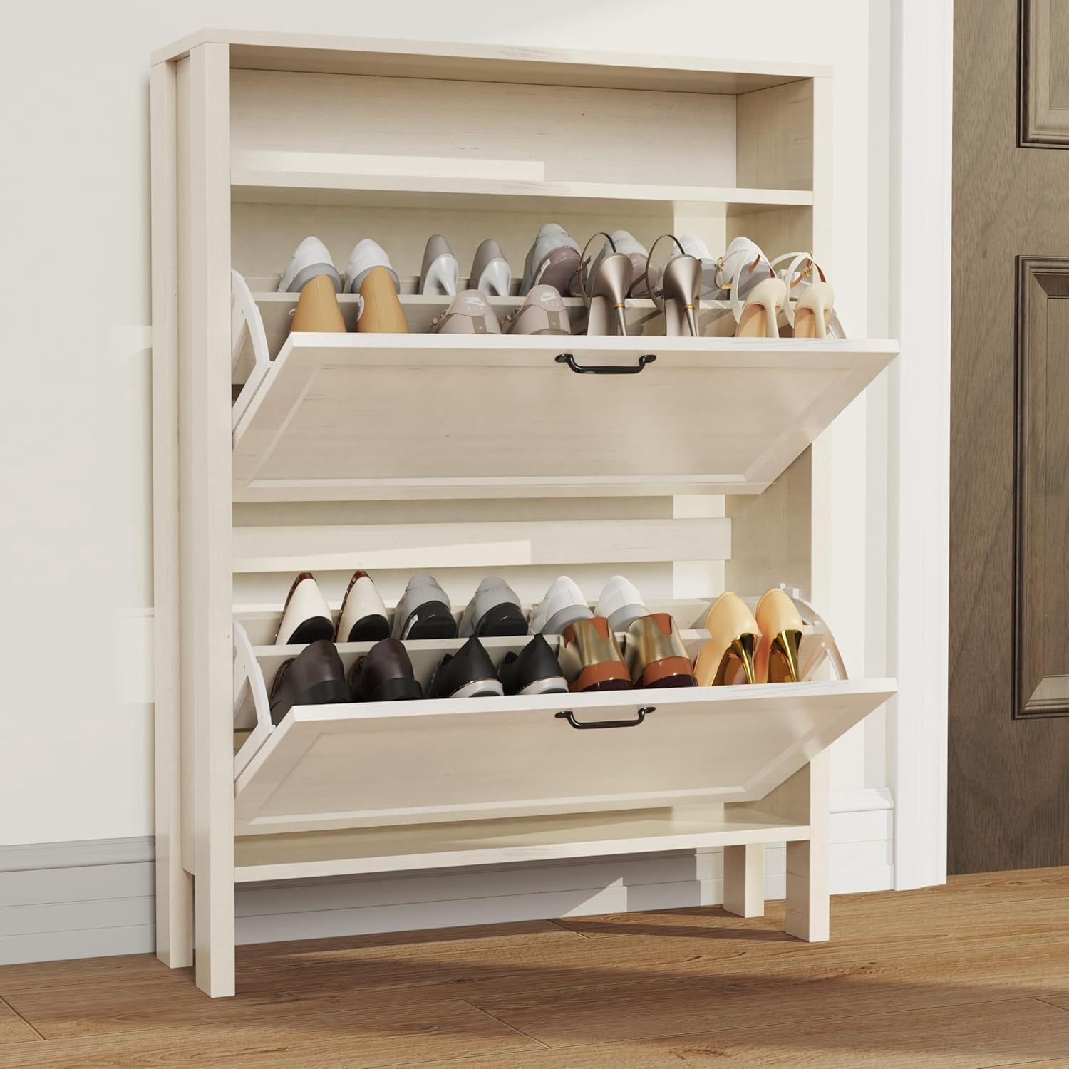 KIGOTY Shoe Cabinet with 2 Flip Drawers,Shoe Storage Cabinet Entryway ...