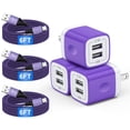 thumbnail image 1 of USB Charger Block, 3 Pack USB Wall Charger with 6FT Type C Charger Cable Cord USB-C Charging Cable, Dual Port Phone Charger Android Fast Charging Block USB Plug Adapter USB Charging Block[Purple], 1 of 7