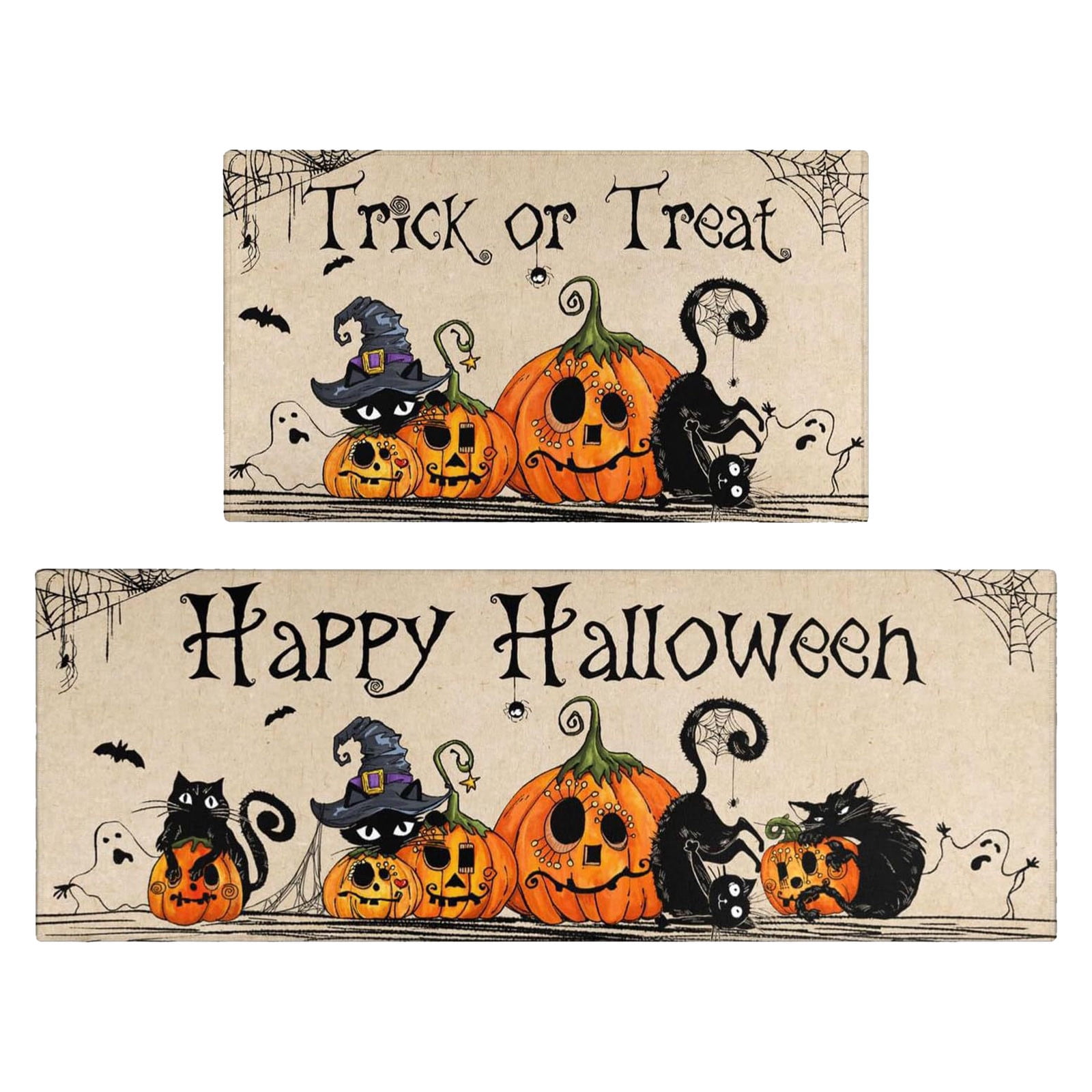 KIHENGH Halloween Decorations,Kitchen Mat Set Of 2 Pumpkin Trick Or Happy Mats And Rugs Non