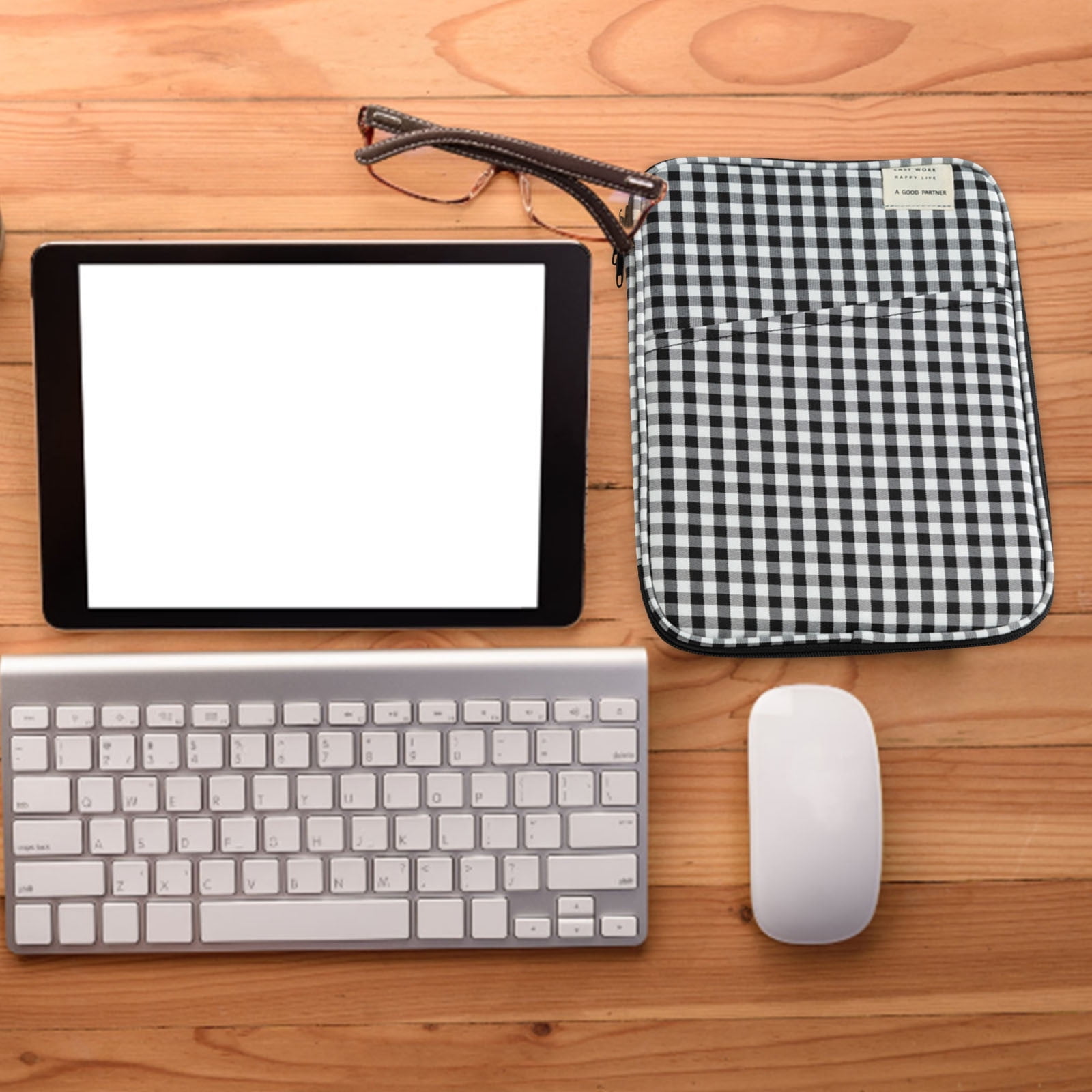 KIHENGH Plaid Tablet Bag 13 Inch Pocket Storage Bag