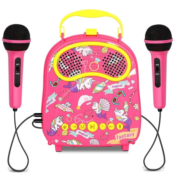 KIHOOBANG Kids Karaoke Machine with 2 Microphones for Girls Children Singing Machine Toddler Bt Karaoke Music Toy for Birthday