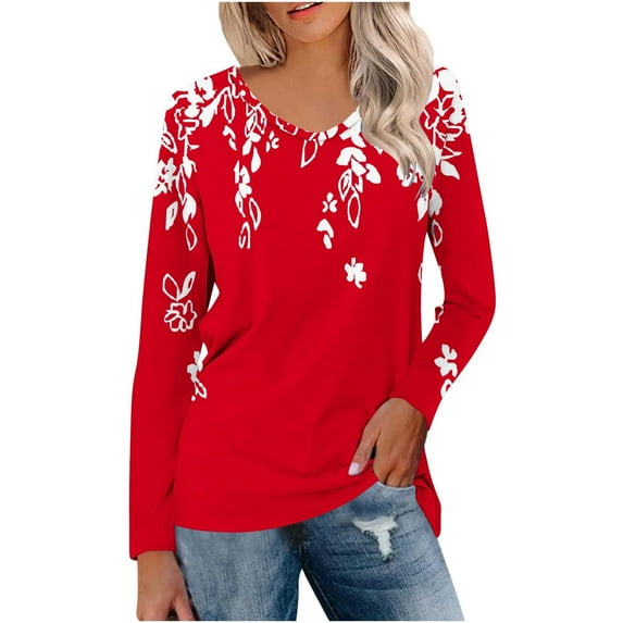 KIHOUT 2024 Summer Plus Size Womens Casual Tops Shirts Round Neck Printed Blouses for Women Fashion Long Sleeve Graphic Tunic Tees