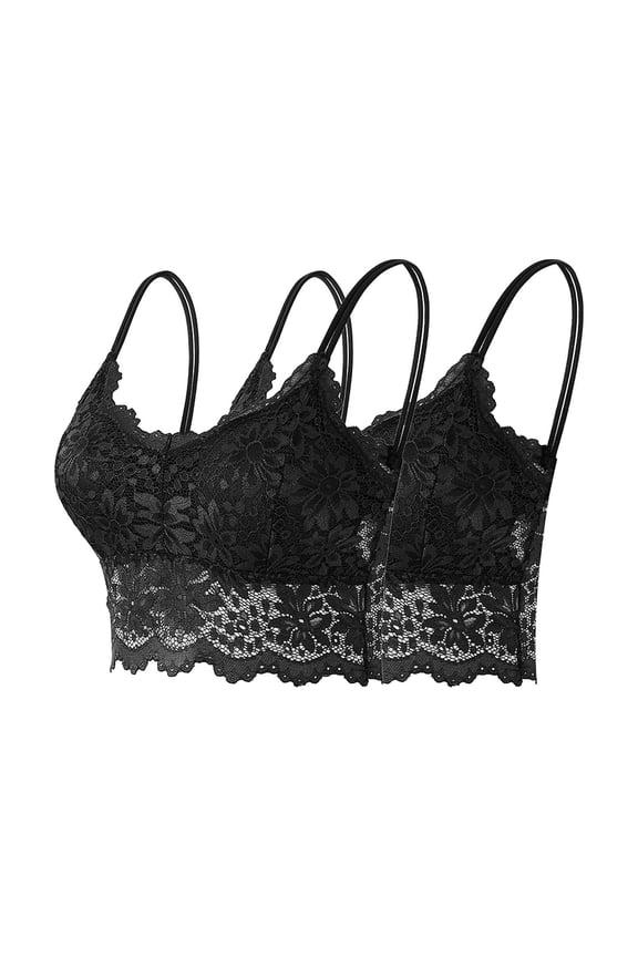 2PCS Women's Lace Bralette - Strappy Backless Anti-Slip Camisole Bra, Floral Lace Lingerie for Daily Wear & Layering (S-XL)