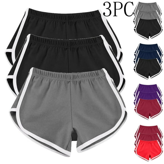 KIHOUT 3PC Workout Shorts for Women Elastic Waist Summer Yoga Gym Running Outing Active Shorts, Size S-3XL