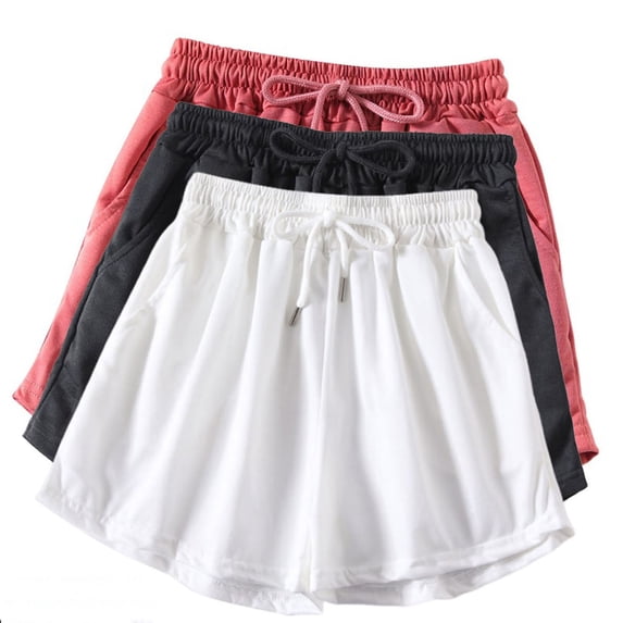 KIHOUT 3PC Workout Shorts for Women with Pockets Solid Color Thin and Loose Running Fitness Casual A-line Shorts, Size S-2XL