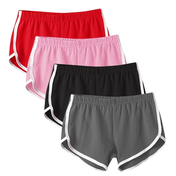 KIHOUT 4PC Workout Shorts for Women Elastic Waist Summer Solid Color Yoga Beach Outing Sports Shorts, Size S-3XL