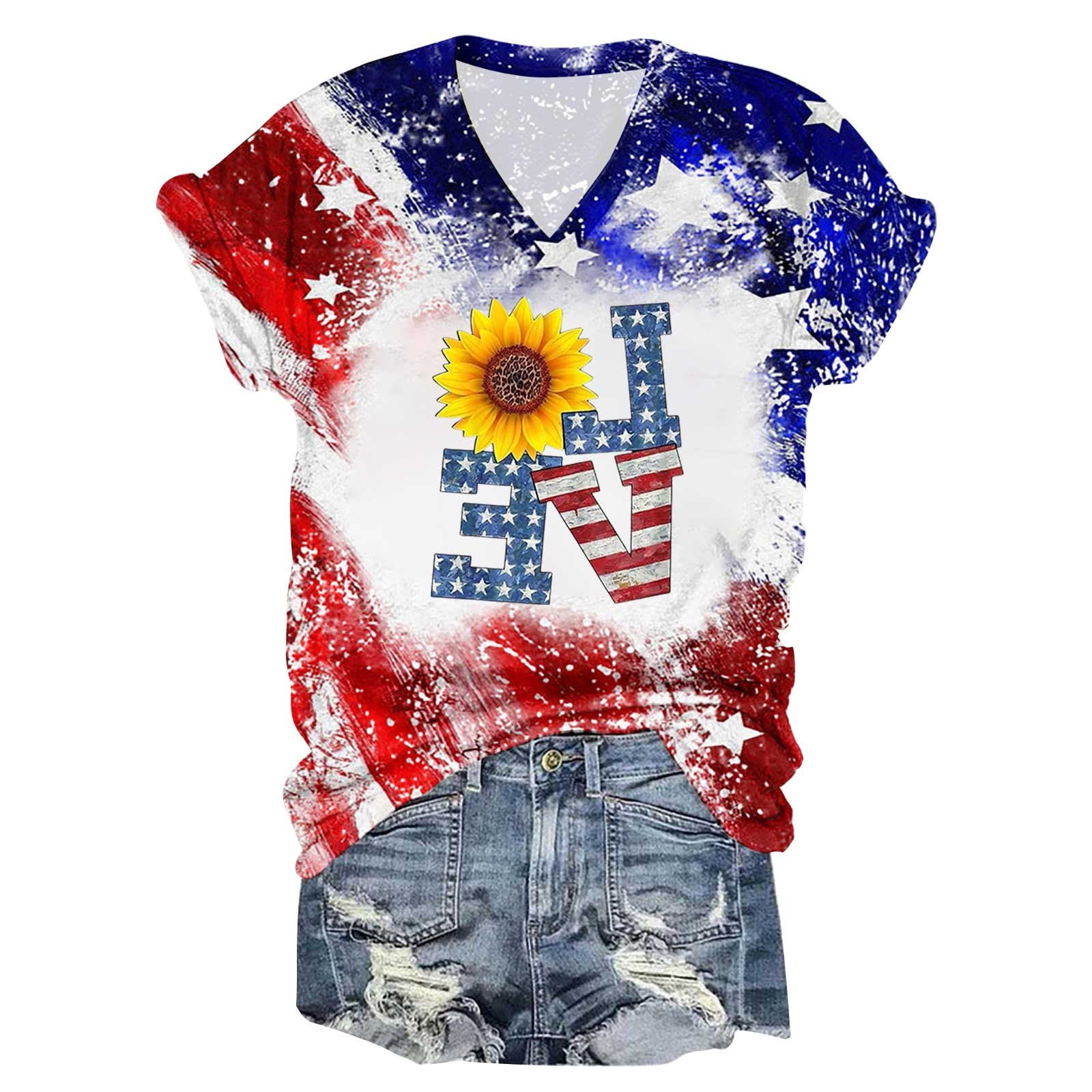KIHOUT American Flag Printed TShirts for Women, Ladies Independence