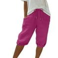 thumbnail image 1 of KIHOUT Bermuda Shorts for Women Knee Length Women's Solid Color Cotton Linen Summmer Drawstring Shorts, Size S-3XL, 1 of 7