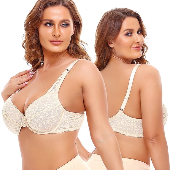 KIHOUT Bras for Women Plus Size Women's Detachable Shoulder Straps Strapless Bra Daily Bra Steel Ring Lace Oversized Bra Discount