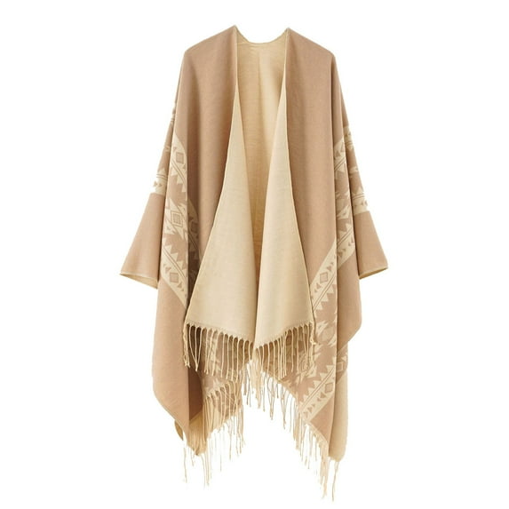 KIHOUT Cardigans For Women Plus Sizes ClearanceWomen's Solid Color Shawl Warm Collar Tassel Solid Color Knitted Cape Shawl And Wraps