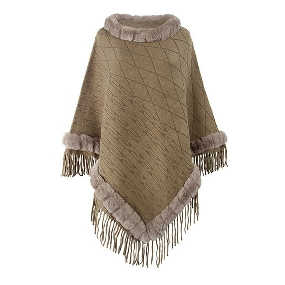 KIHOUT Cardigans for Women Plus Sizes Women's Solid Color Shawl Warm Collar Tassel Solid Color Knitted Cape Shawl