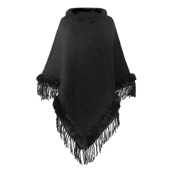 KIHOUT Cardigans for Women Plus Sizes Women's Solid Color Shawl Warm Collar Tassel Solid Color Knitted Cape Shawl