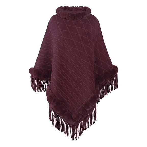KIHOUT Cardigans for Women Plus Sizes Women's Solid Color Shawl Warm Collar Tassel Solid Color Knitted Cape Shawl