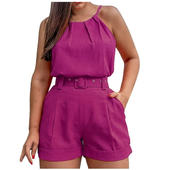 KIHOUT Clearance 2023 Summer Women's Casual Sling Short Sleeve Printing Shirt Shorts Set,2-Piece (Including Belt)