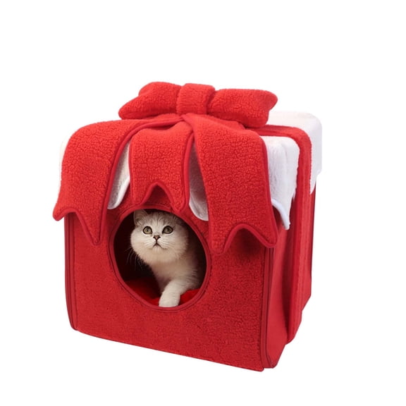 KIHOUT Christmas Cat House, Indoor Cat Bed, ( 12.40 x 12.40 x 12.40 inch) Size Cube for Kitten and Small Cat, Removeable Cat Cave with Non-Slip Bottom, for Cat