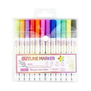 12/24 Colors Outline Markers Shimmer Markers Set Self-Outline Metallic  Outline Markers for Doodling Drawing and Card Making 12 Colors 