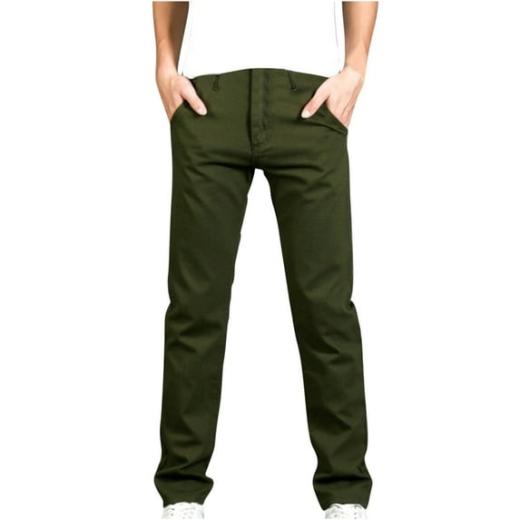 KIHOUT Clearance Deal Fashion Trend Men's Zipper Long Pants Cotton Micro Elastic Slim Pockets Straight Leg Casual Long Trousers