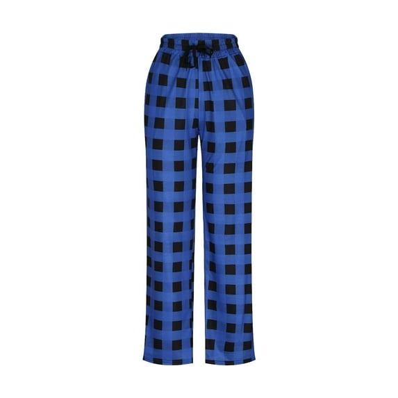 KIHOUT Men Fashion Casual Plaid Print Pants Drawstring Elastic Waist Wide Leg Long Pants Trousers Leggings