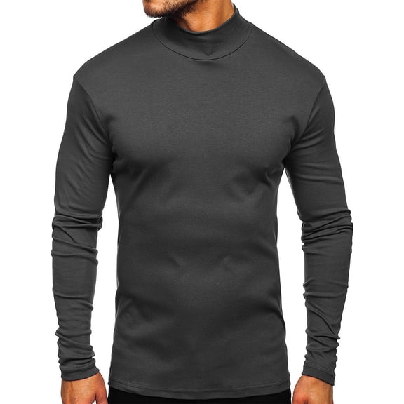 KIHOUT Men's Long Sleeve Shirt High-neck Bottoming Tops Solid Color Thickened T-shirt